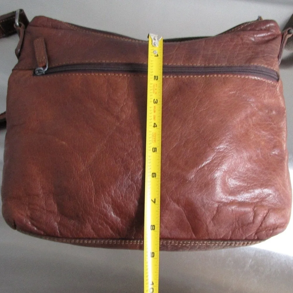 Jack Georges Brown Pebbled Leather Crossbody Bag Vintage Style Shoulder Purse